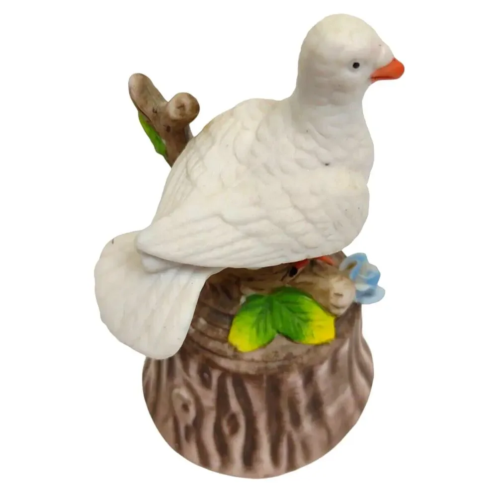 Vintage White Dove Bone China Bell Bird on Tree Branch and Stump